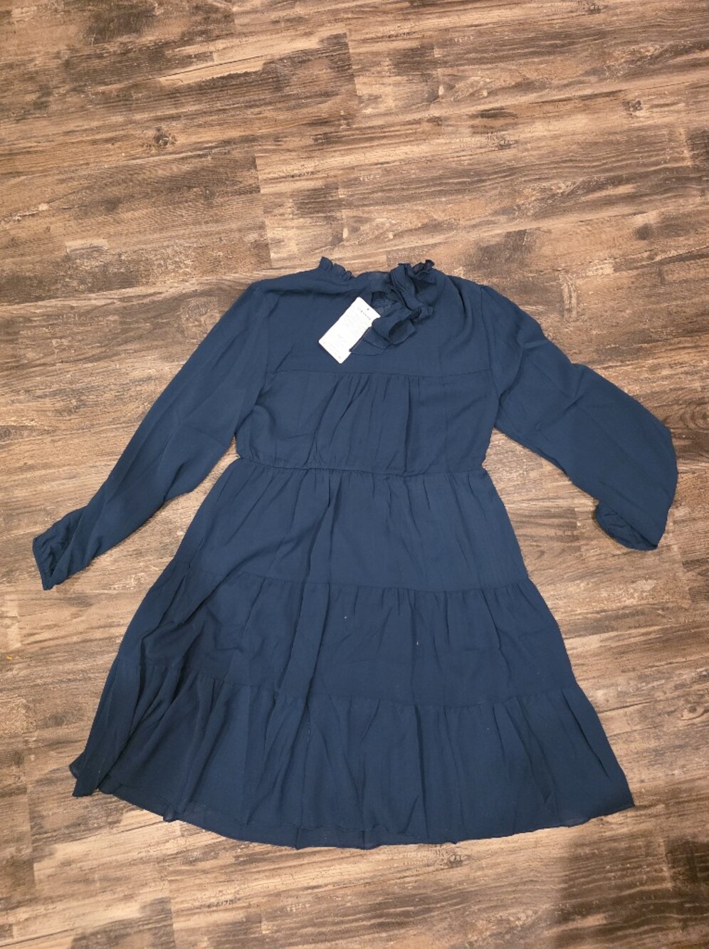 Long-Sleeve Teal Tiered Dress with Ruffle Neck